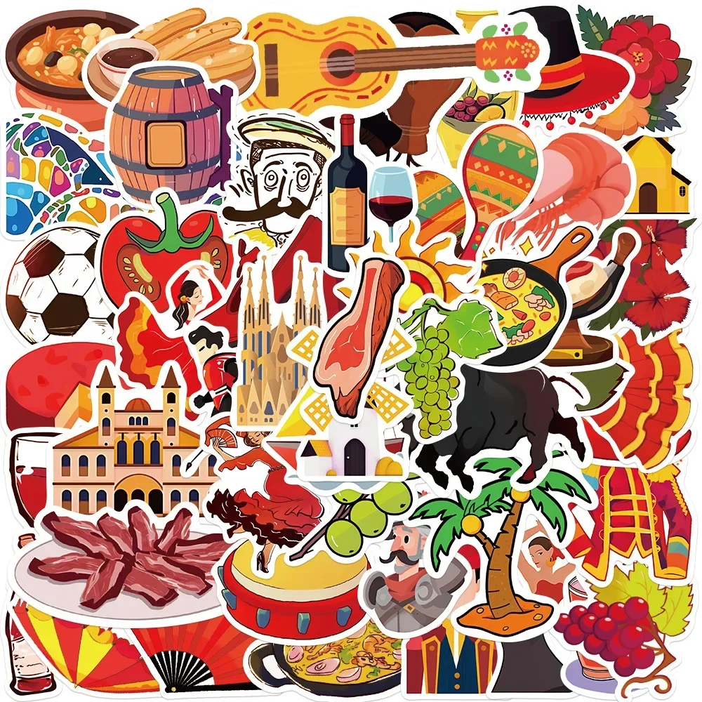 50PC Cartoon Spanish style graffiti Sticker Aesthetic Children's Korean Decoration Scrapbooking Stationery School Supplies