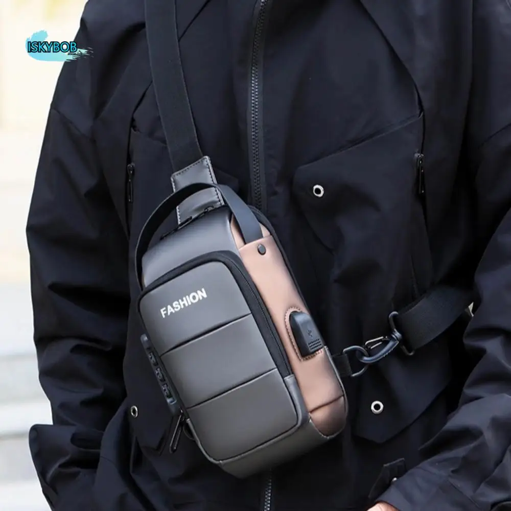 

Anti-theft Men's Chest Bag USB Charging Port Large Capacity Password Sling Bag Adjustable Strap Wear resistant
