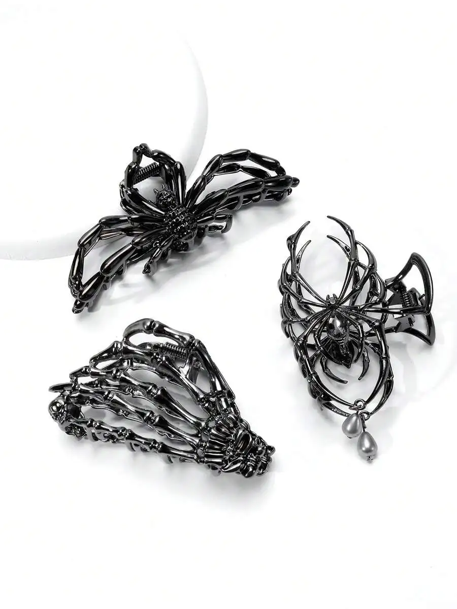Pinza de Pelo Grande con Diseño de Esqueleto de Araña, Aleación de Metal, para Mujer, Estilo Gótico Y2K