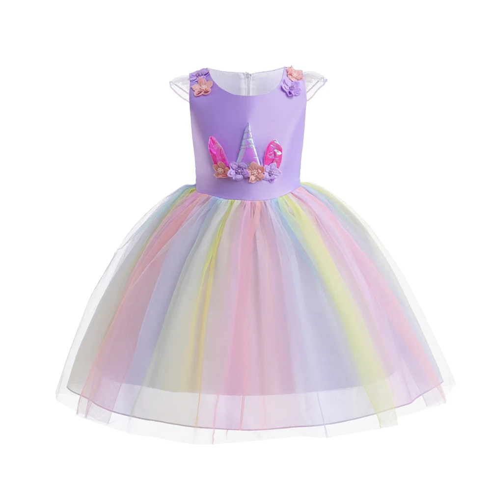Einhorn-Kleid für Mädchen, Buchwochen-Kostüm, Kinder-Regenbogen-Kleid, Buntes Sommerkleid, Festliches Geburtstagskleid, Prinzessinnen-Halloween-Kostüm – Detail 2