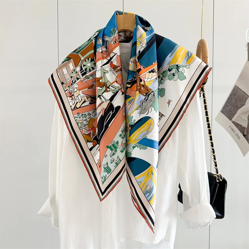 

Large Square 100% Natural Silk Scarf Neckerchief for Women 35"x35"