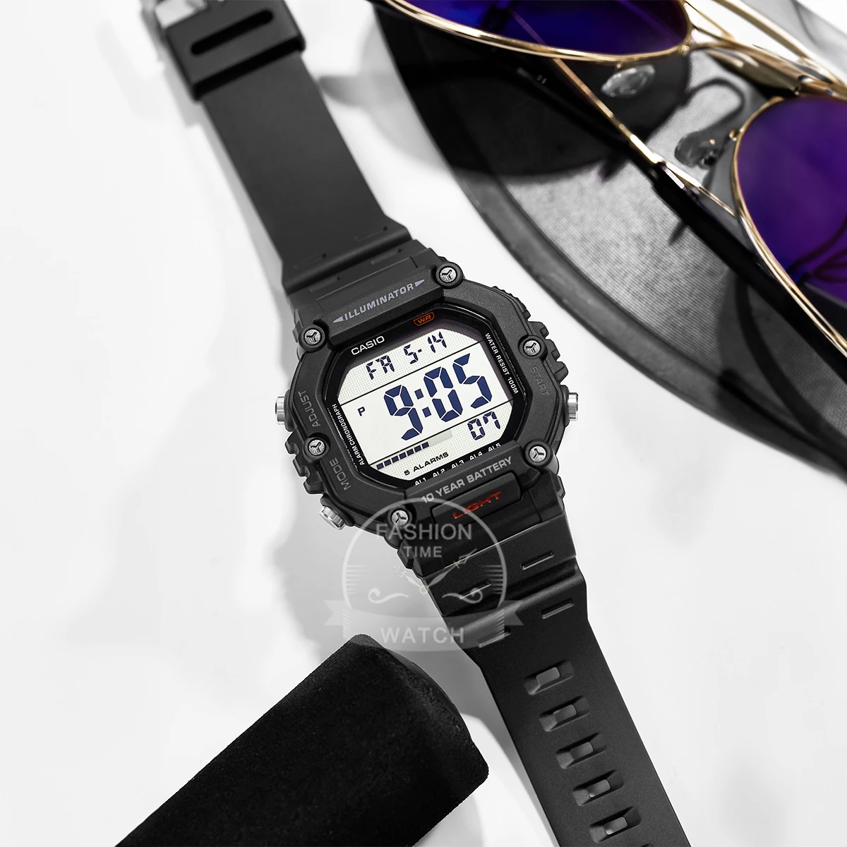 ساعة كاسيو الرياضية للرجال متعددة الاستخدامات، شاشة ديجيتال، حزام مقاوم للماء، AE-1600H-