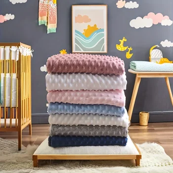 Couverture de poussette en velours pour nouveau-né, couverture douce et chaude, pois 3D, document solide, housses pour enfants, Minky, 75x100cm, hiver