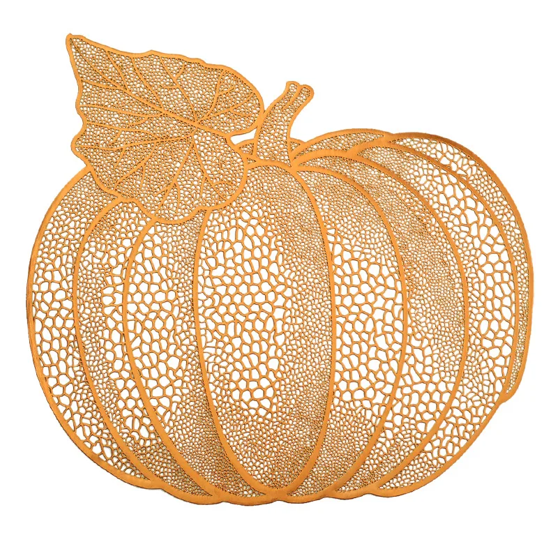 1pcs Pumpkin PVC Halloween Dining Mats Pumpkin Insulation Metallic Plastic Vinyl Place Mats No-Slip Wipeable Table Mats
