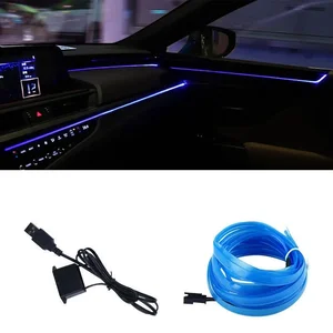 5M Car Interior LED Strip Light EL Wire Neon Ambient Lighting USB Flexib