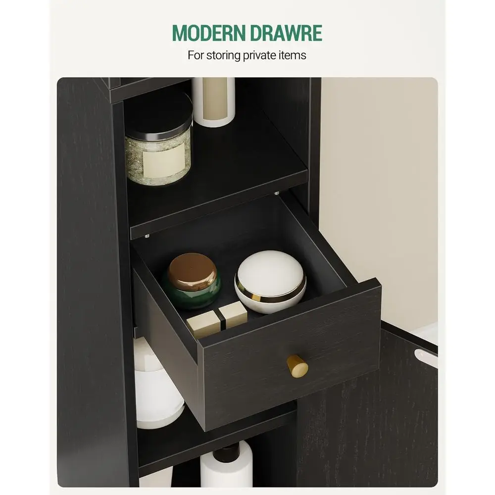 Высокий черный отдельно стоящий шкаф для ванной комнаты с регулируемыми полками, 7,9D x 7,9 Ш x 70,9H