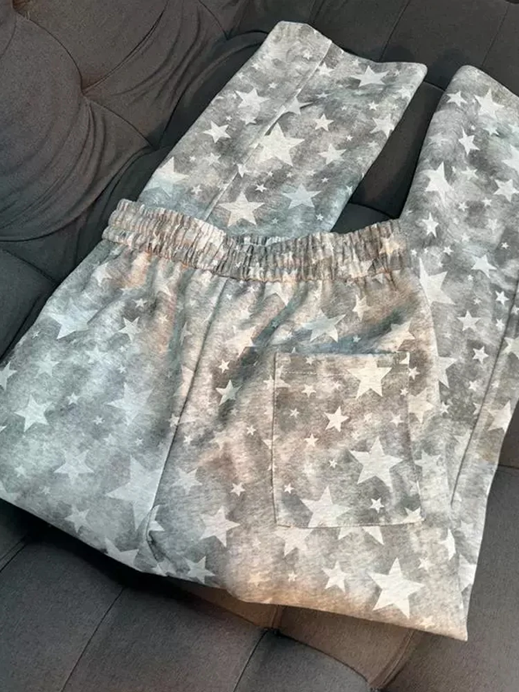 Celana Olahraga Pria k Blue Tie Dye Star Bend Knife, Gaya Retro Amerika, Bahan Tebal, Model Lurus, Kasual, untuk Musim Gugur