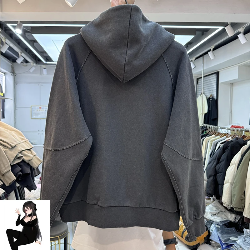 Heavyweight Washed Vintage Loose Cross Tie Hoodie Sweatshirts Fleece Men Women European American Fashion Trend Pullovers Y2k