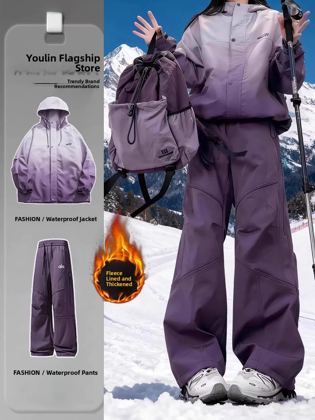 

Men's Snowboarding Pants Set Fce Lined Thiened Soft ell Anti-Cold Winter Trousers Waterproof Windproof Warm Casual Pants