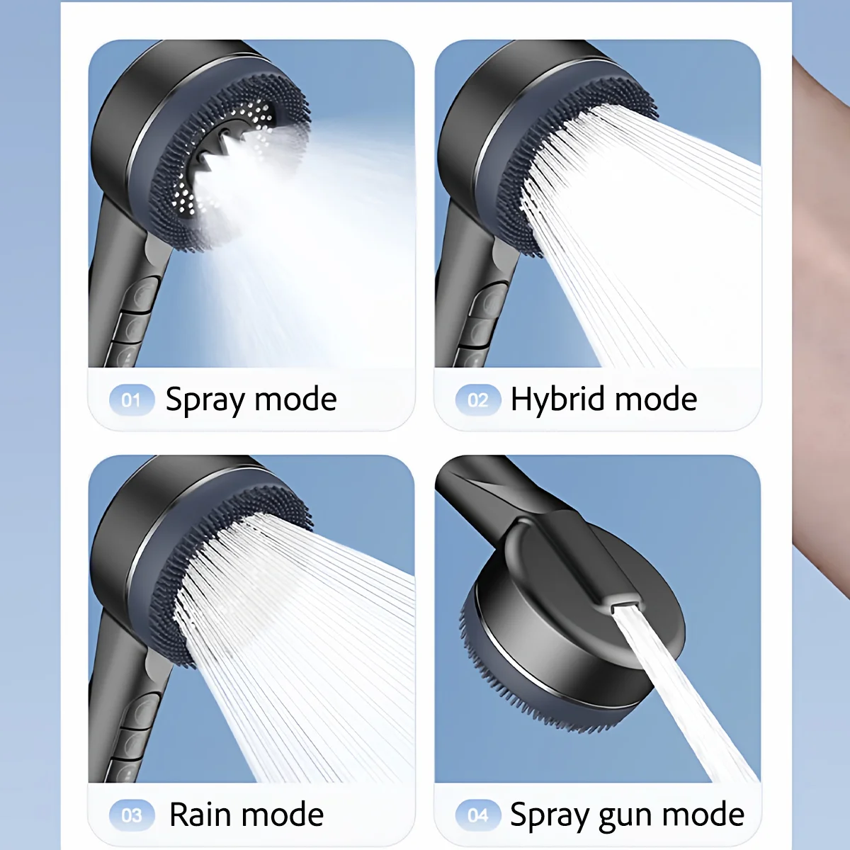 Soft silicone handheld massage shower head with anti-fall filter multi-level pressure boosting shower head can filter impurities