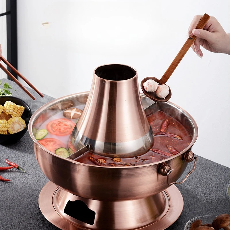 Electric Hot Pot - Dual Split Copper Style Pot for Home, Family Gathering & Shabu Shabu, Adjustable Temperature