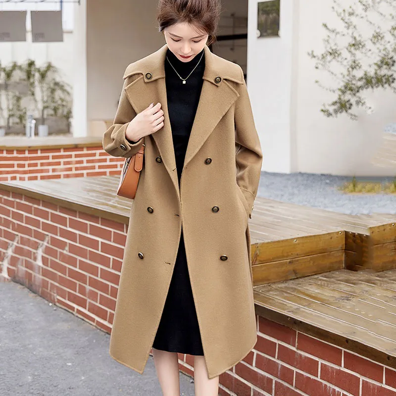 High-end Women's Double-sided Wool Coat Autumn Winter New Casual Trench Coats Female Long Woolen Coats Fashion Parker Overcoat