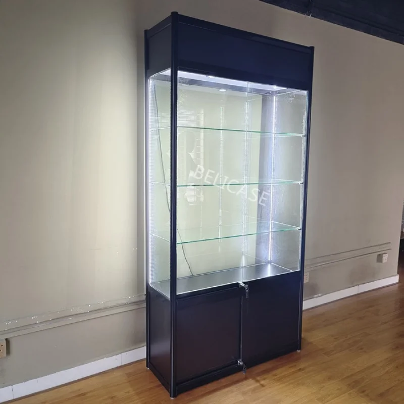 Custom, showcase tempered glass with glass higher stand wall cabinet display for luxury jewely furniture shop display