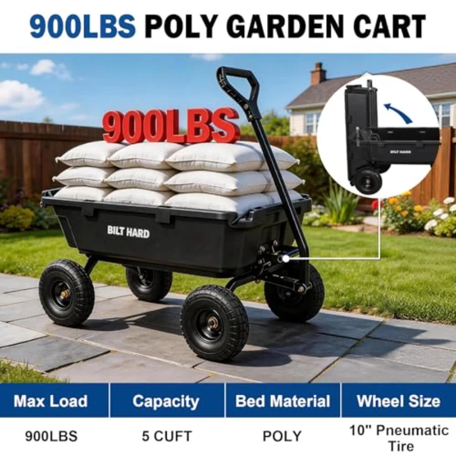 900 lbs Poly Garden Dump Cart, Wheelbarrow Cart with 10