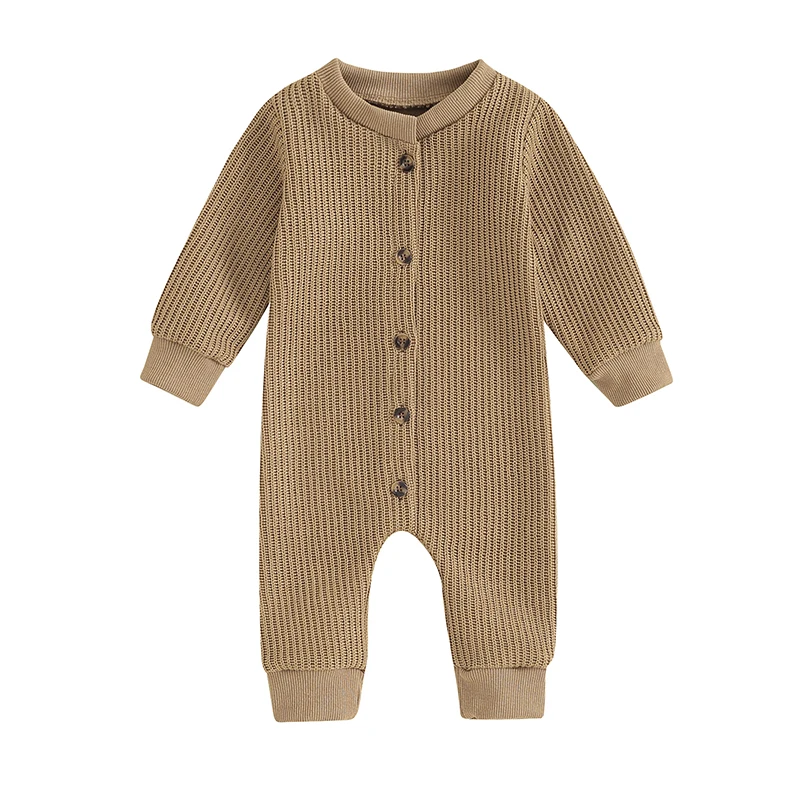 

Baby Boys Knit Rompers Infant Casual Buttons Round Neck Long Sleeve Bodysuit Newborn Jumpsuits for Winter