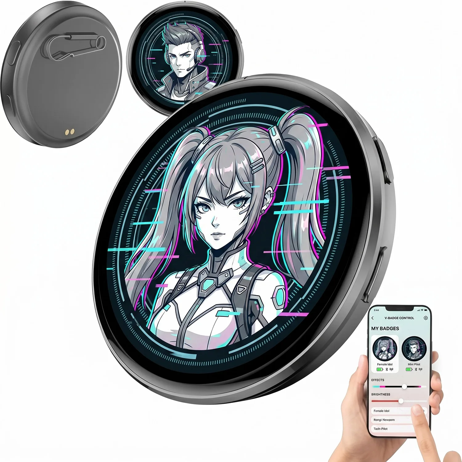 HD Dynamic Display E‑Badge Smart Pin, Bluetooth Anime Digital Pin with App Control for Photos & Animations