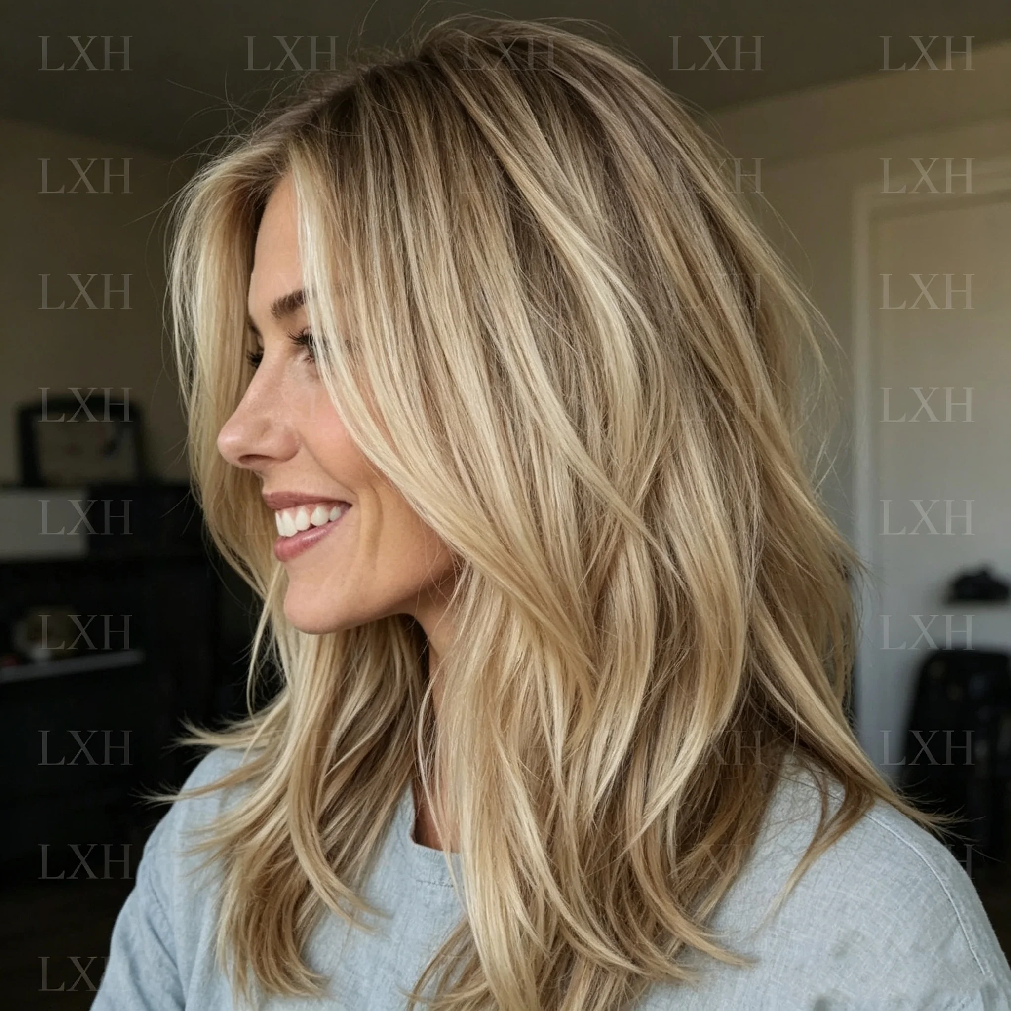 100% Human Hair Soft Wig with Baby Hair Pre-Plucked Ombre Highlight Blond Wave 150 Density 13x4 Lace Front for Natural Look