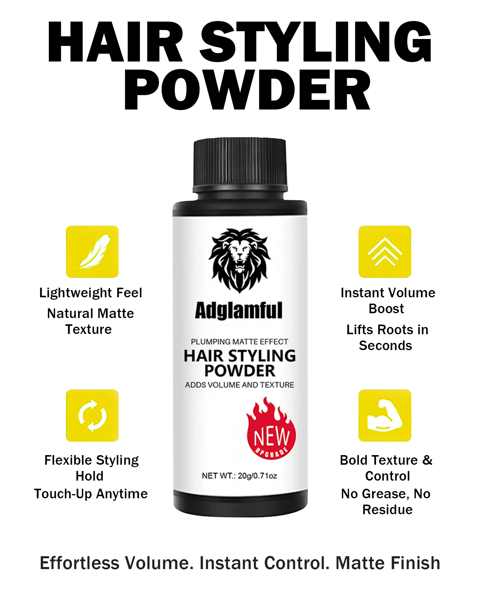 

Adglamful Hair Volumizing Powder 20g – Instantly Lifts Roots in 5 Sec, 2-in-1 Oil Control & Volume Boost for All Hair Types