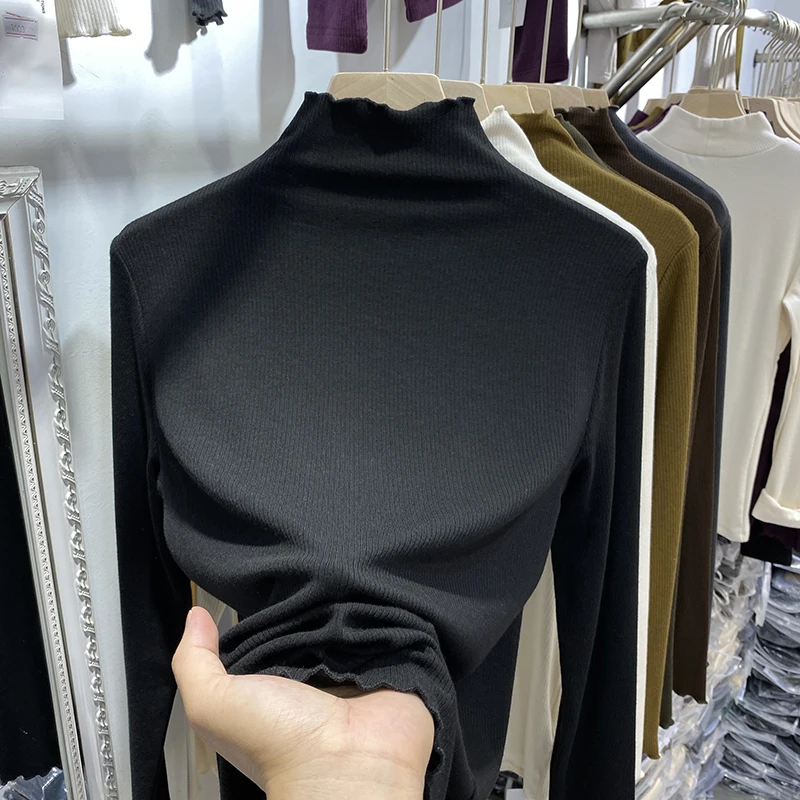 

Slimming Bla Long Sve Base Layer irt Women's f High Collar T-irt Autumn 2023 New Sle Casual Chic Top Dr