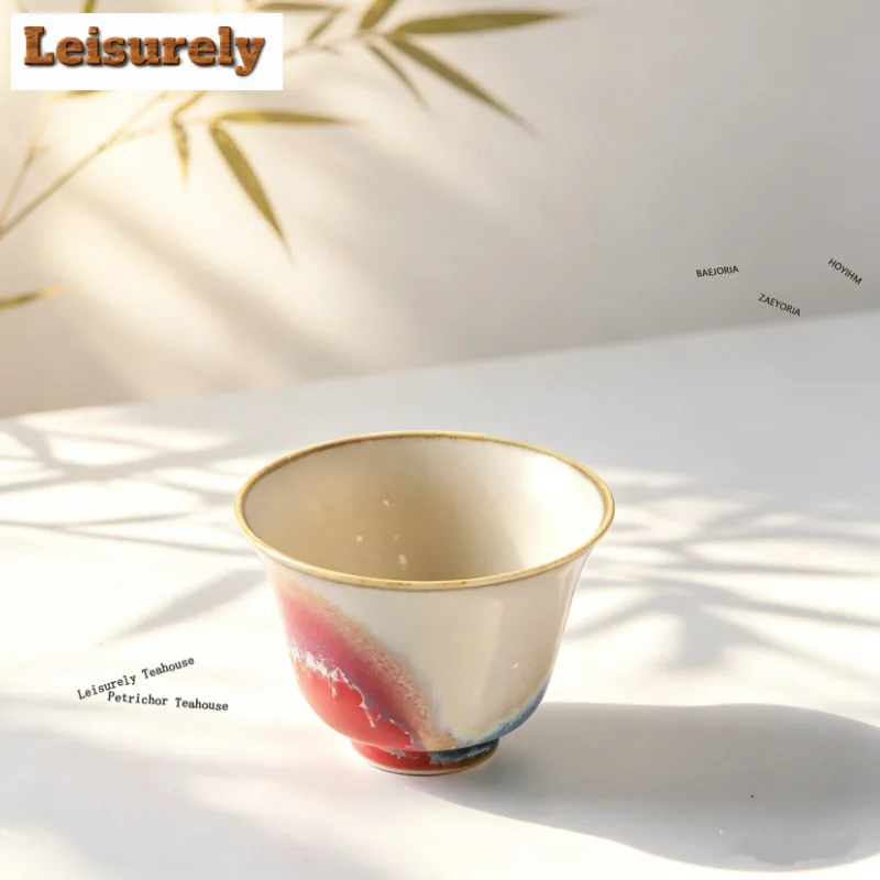 

64ml Kiln Fambe Begonia Red Teacup Antique Tea Bowl Tea Pair Tea-tasting Smelling Cup Chazhan Master Cups Household Tea Services