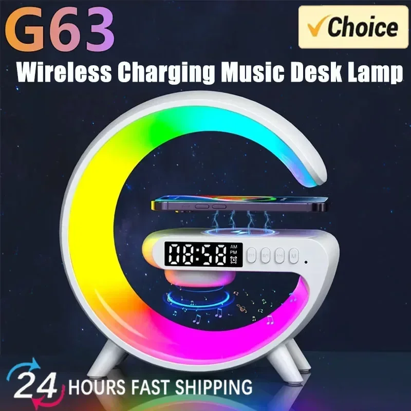 Multifunction Wireless Charger Pad Stand Speaker TF RGB Night Light 15W Fast Charging Station for iPhone Samsung Xiaomi Huawei