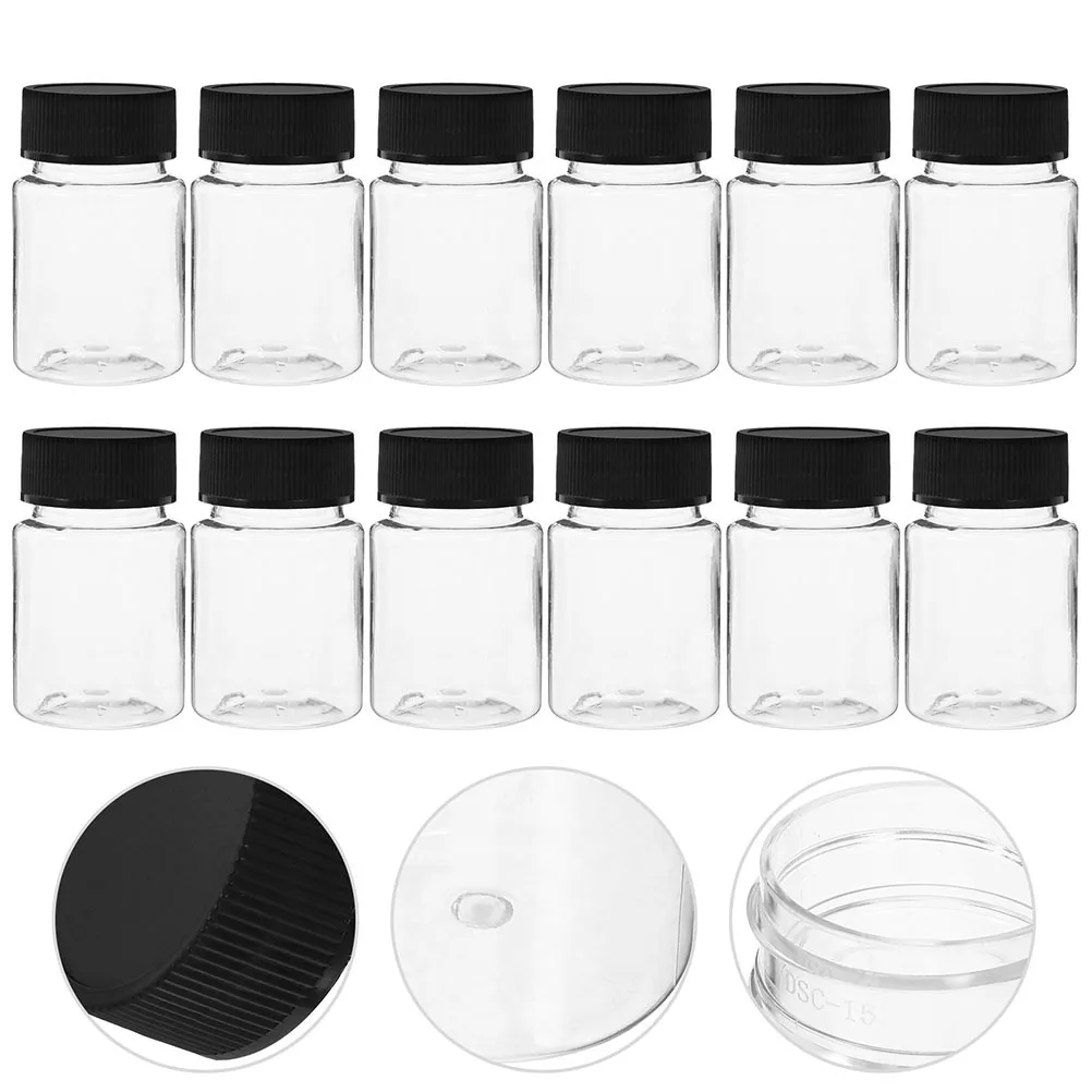 

12Pcs Clear Plastic Sample Bottles Wide Mouth Screw Caps Leak Proof Small Pill Organizer Travel Medicine Container Laboratory