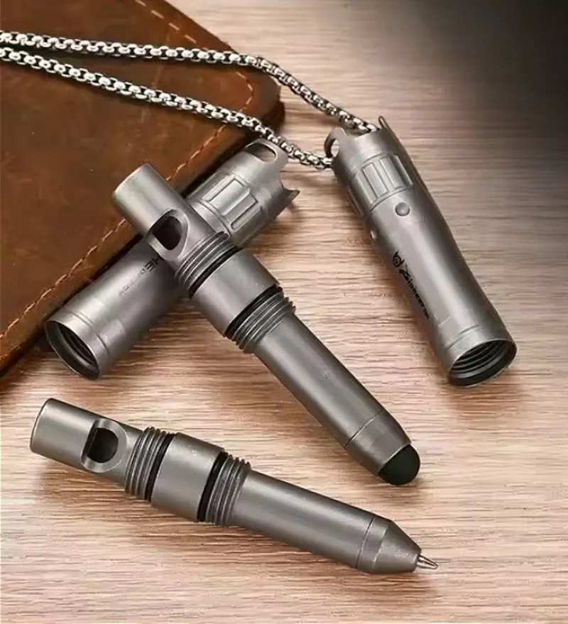 Titanium Alloy EDC Pen With Emergency Whistle Silicone Stylus Tip For Phone Tablet Coach Referee Camping Survival Outdoor Tool