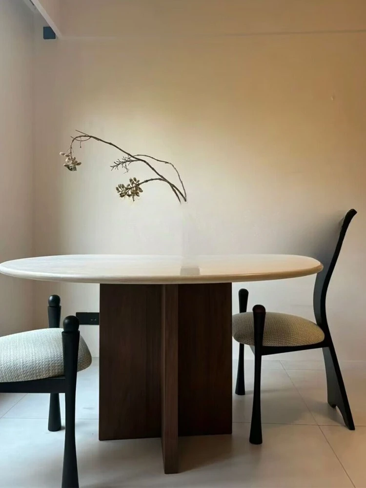 Round marble dining table retro negotiation table single chair dining chair household dining table
