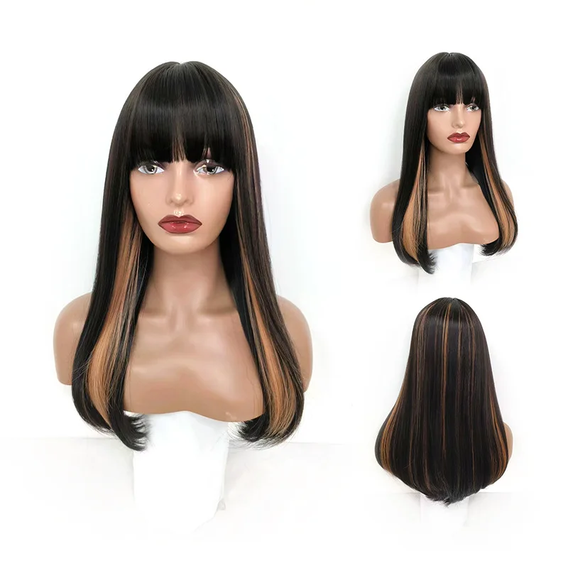 

Wig female long hair full head cover long straight hair air bangs styling fluffy fashion medium long hair wigs