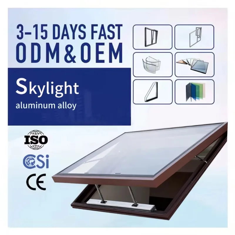 Modern vertical outdoor villa entrance optional remote control electric skylight aluminum alloy fence fixed window skylight