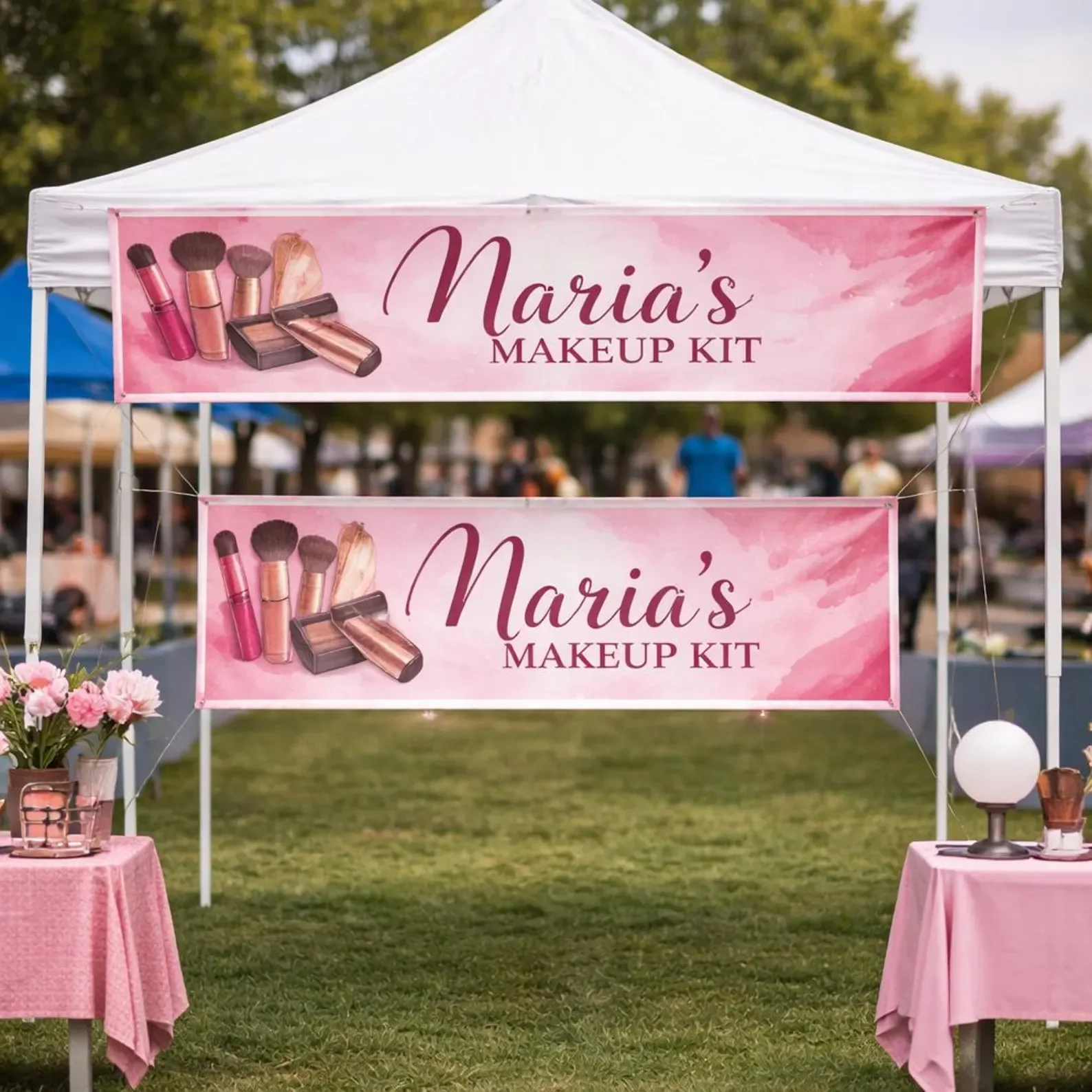 Custom Trade Show Tent Banner & Tablecloth with Logo, Market Exhibition, Indoor Outdoor Event Booth & Party Background Decor