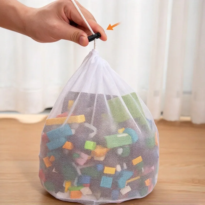 Netz-Spielzeug-Aufbewahrungstasche mit Kordelzug, große Kapazität, Organizer für Kuscheltiere und Bausteine, tragbare Netztasche für das Kinderzimmer – Detail 4