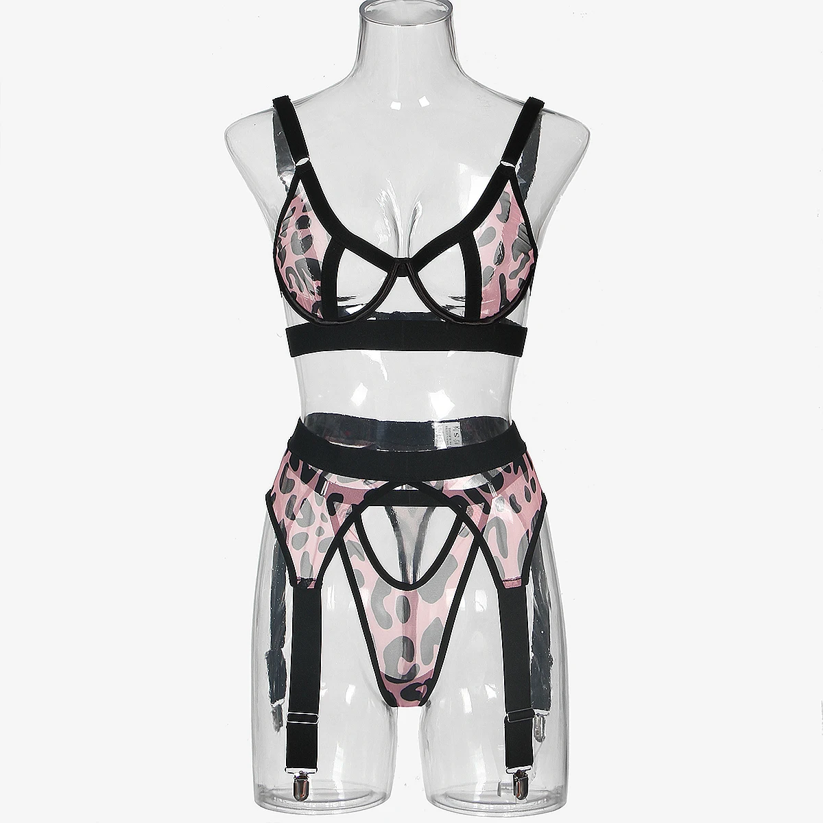 MUZISKAT Explosion 2024 New Sexy Leopard Print Erotic Mesh See-Through Shapewear Lingerie Four-Piece Set Onlyfans