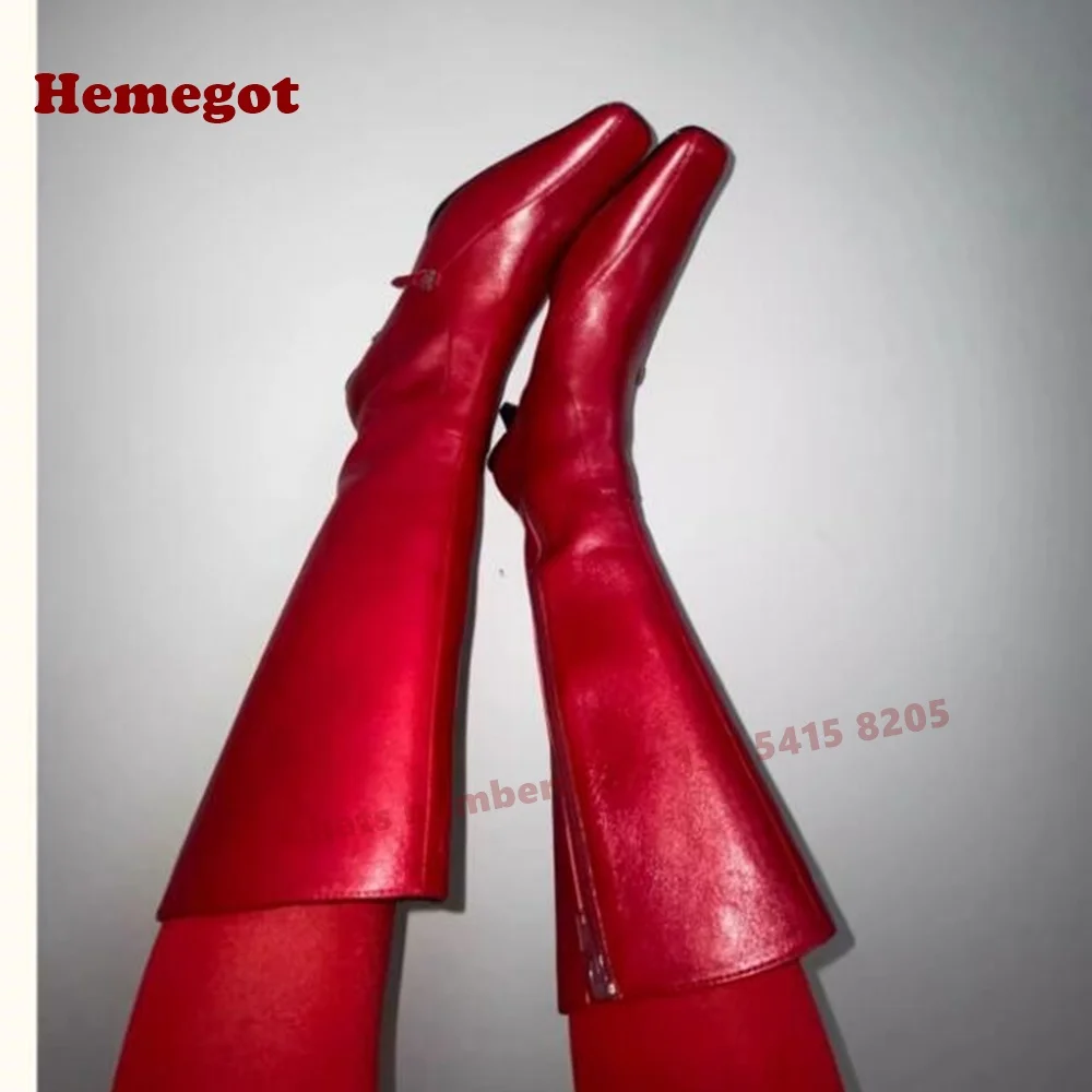 

Burgundy Retro Kitten Heels Knee High Boots Side Zipper Square Toe Women's Long Boots Winter Western Cowboy Boots Solid Leather