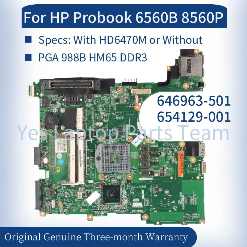 

646963-501 654129-001 For HP Probook 6560B 8560P Laptop Mainboard 646967-001 SOCKET PGA 989 HM65 DDR3 Notebook Motherboard Test