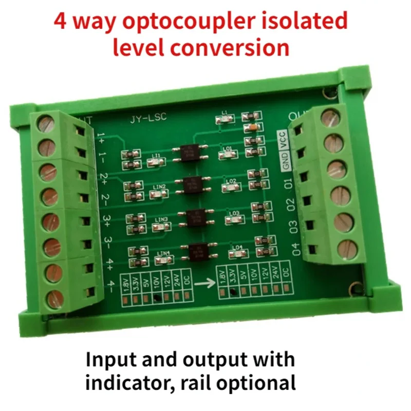 Four-channel Optocoupler Isolation Board PLC Signal Level Conversion Voltage Conversion Board NPN Output 3.3 5 24V