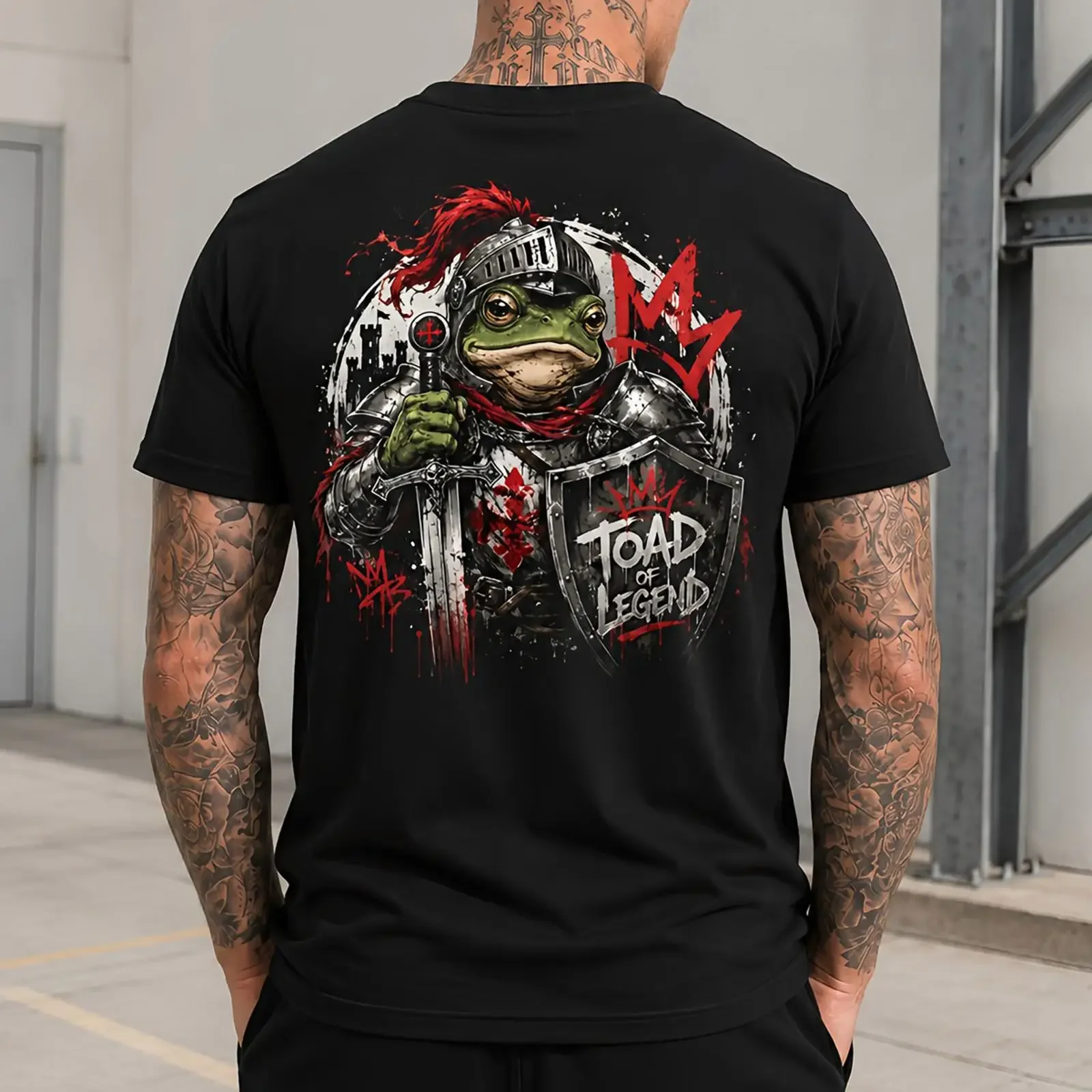 7Guns Herren T Shirt Toad of Legend schwarz Ritter Frosch Rückenprint S bis 5XL vintage Washed Stylish streetwear Unisex