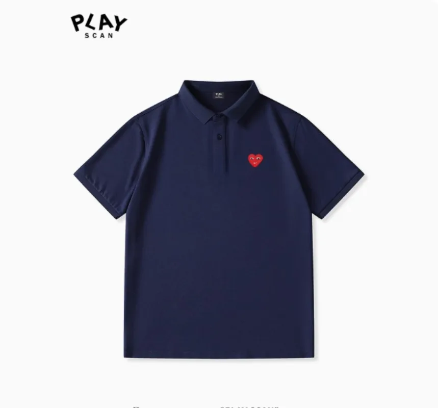 PLAY printed polo shirt for men and women couples American short-sleeved loose solid color lapel versatile casual trendy top