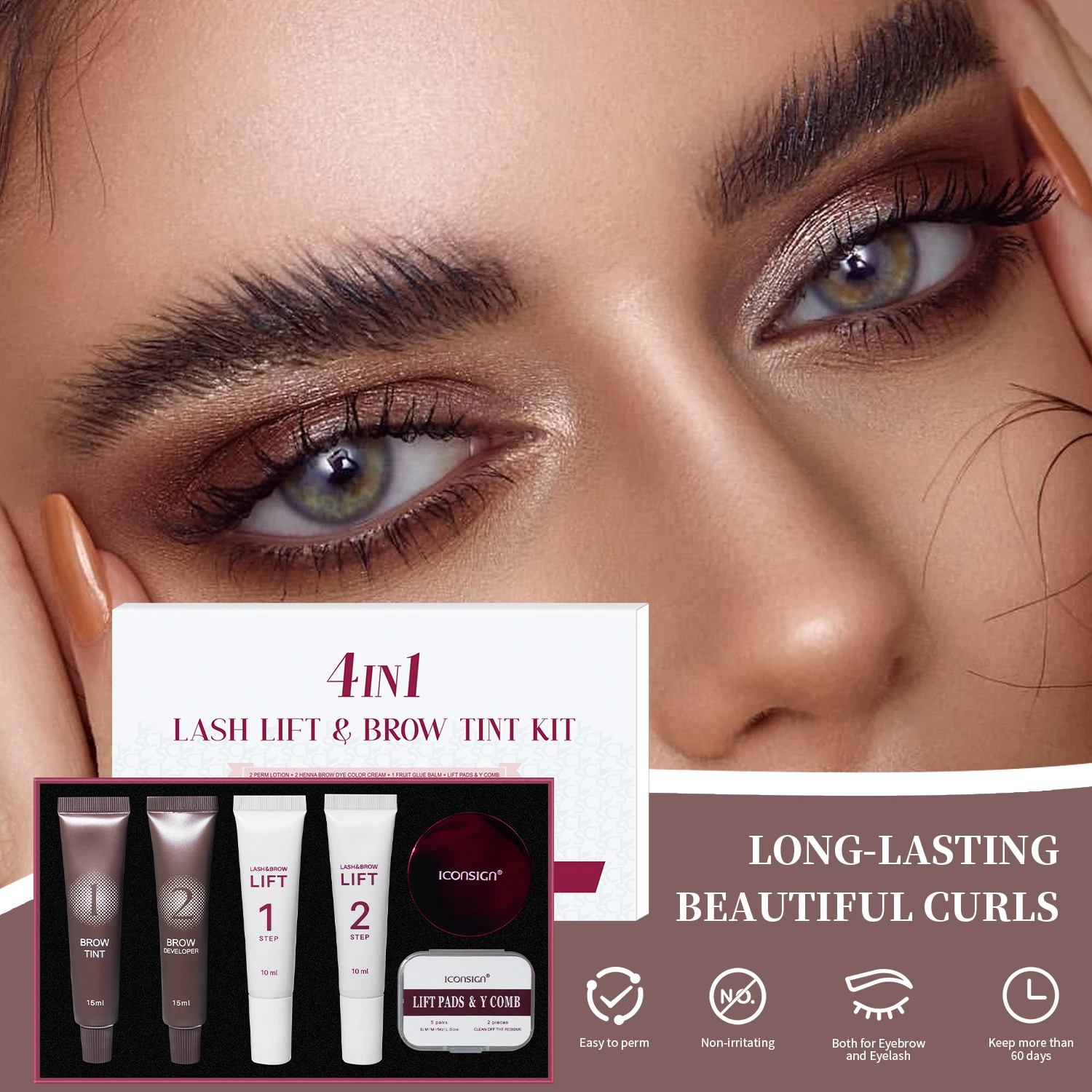 ICONSIGN Neues Wimpernlift- und Tönungsset, professionelles Wimpernlifting, Calia, Dauerwelle, Wimpern, Tönung, Augenbrauenfärbung, Augen-Make-up-Tools