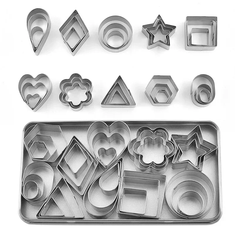 30Pcs Stainless Steel Mold Heart Star Flower Geometric Shape Cookie Cutters Chocolate Cake Molds Fondant Biscuit Pastry Bakeware