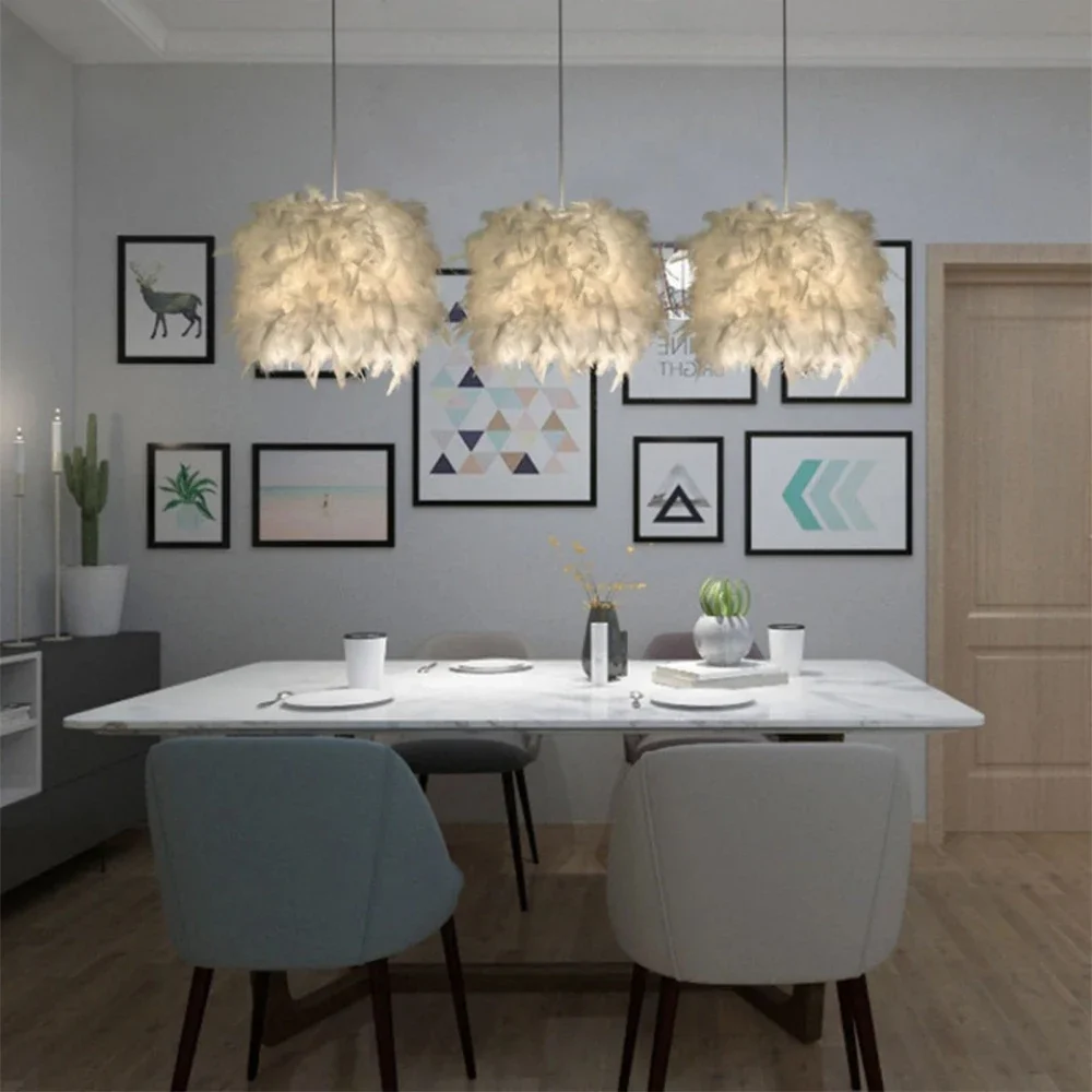 Feather LED Pendant Light E27 Lamp Holder Fairy Hanging Lamps Goose Feather Bedroom Dining Room Loft Ceiling Chandelier