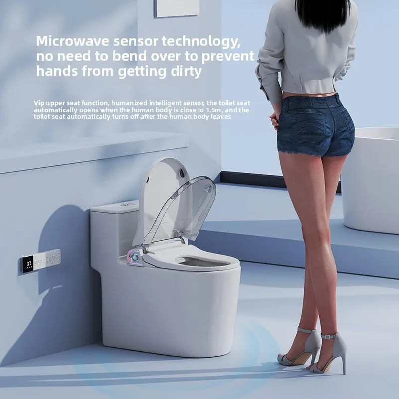 Smart Toilet Cover Short Automatic Lift Voice Control Foam Shield Instant Heating Cleaning for Home Bathroom