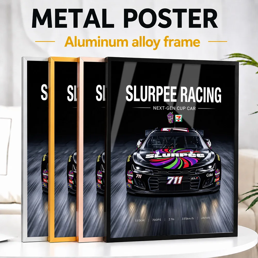 American Stock Racing Car Framed Metal Poster Personalized Studio Graphic Wall Art For Man Cave Or Office, Motoring Fan Gift