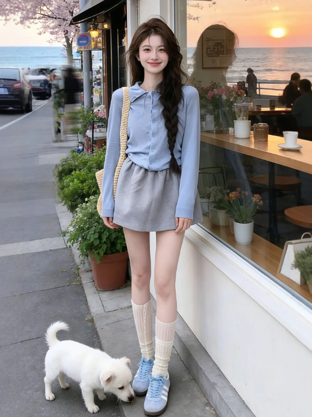 

Корейский модный комплект на весну: укороченный топ с длинными рукавами и юбка, комплект из двух предметов, удобный, дышащий, женский.