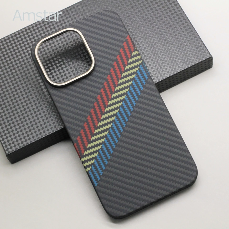 Amstar Luxury Carbon Fiber Phone Case for iPhone 15 14 13 Pro Max Tricolor Aramid Fiber Ultra-thin Cover for iPhone 15 14 13 Pro