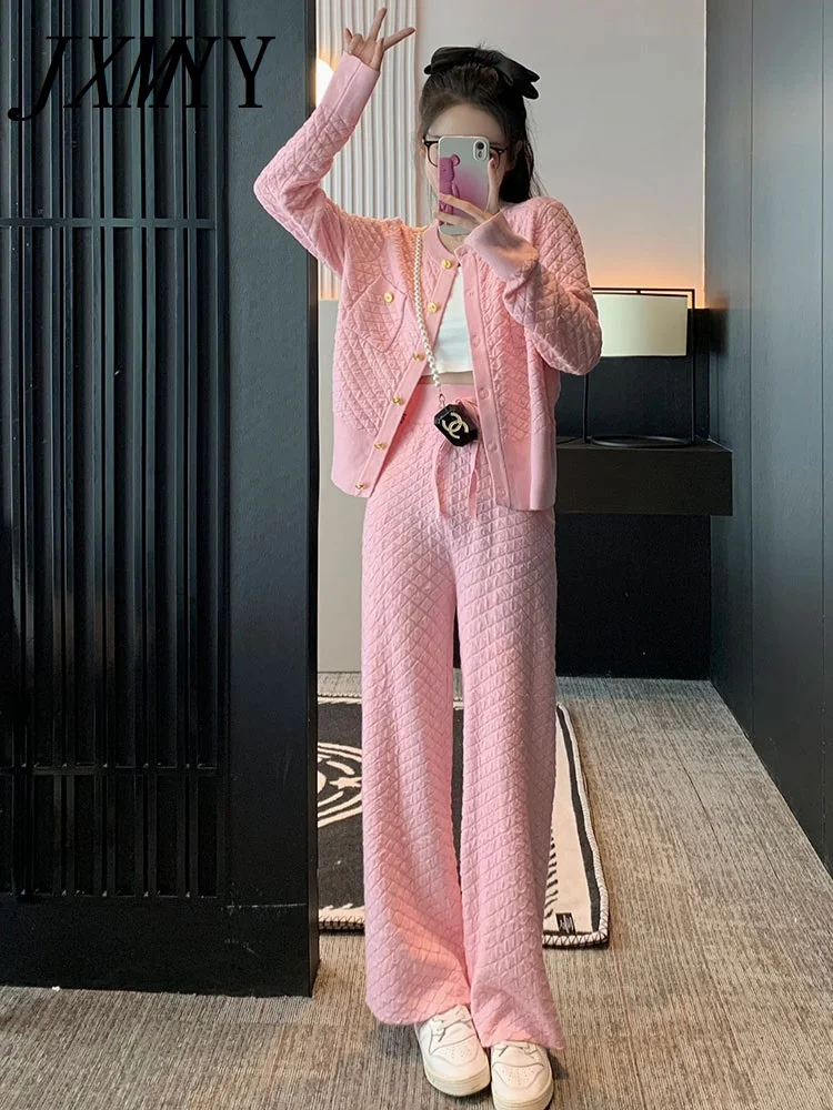 

JXMYY 2024 Autumn Fshion Knitted Wide-Leg Trouser Set Elegant Temperament All Matching Slimming Women's Two-Piece Set