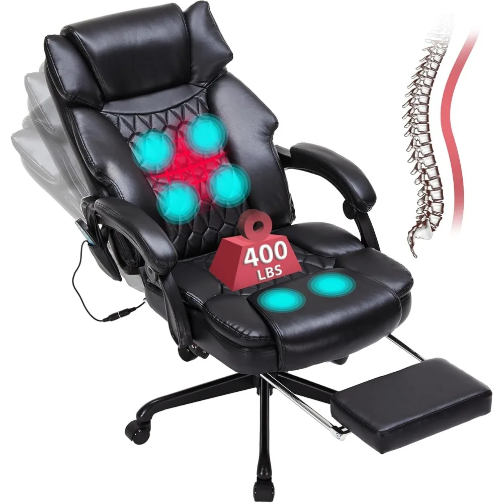 6 Points Massage Office Chair with Heat,Reclining Office Chair with Foot Rest,Vibration Home Office Desk Chairs for Heavy People