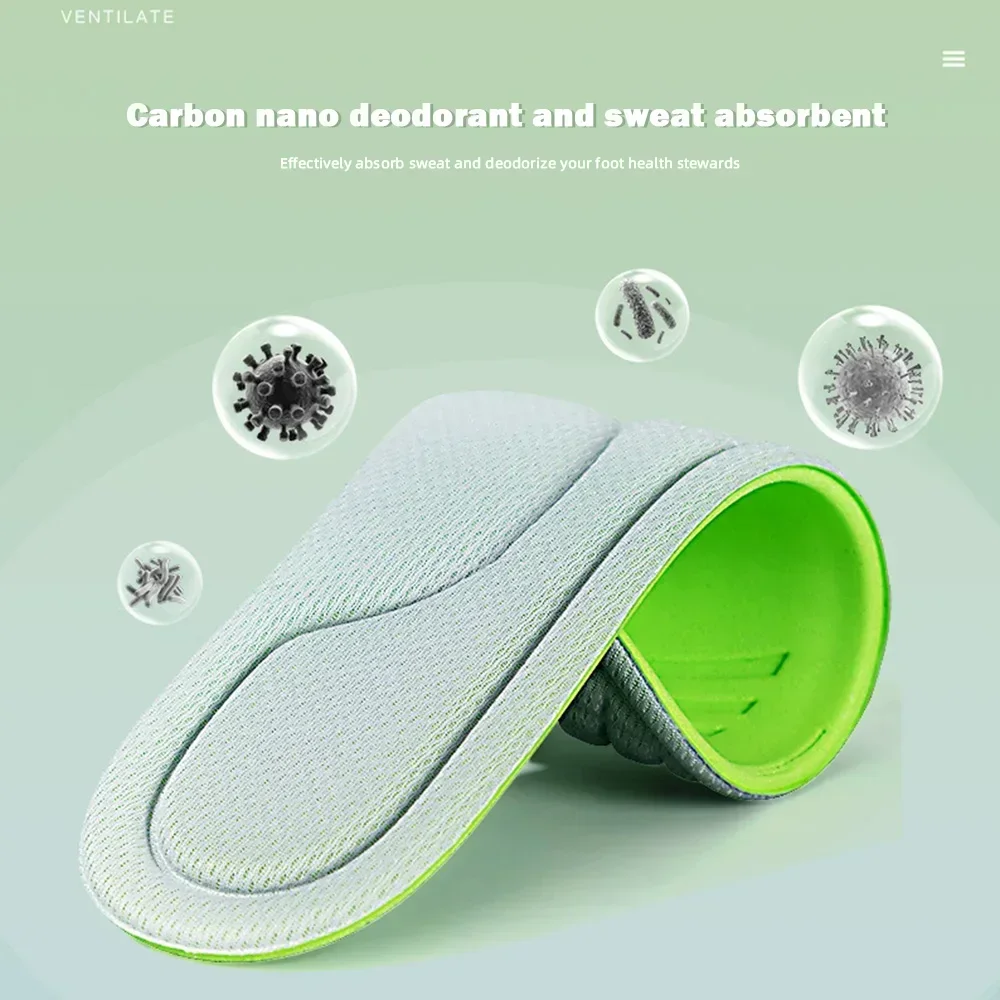 2PCS Deodorant Absorb-Sweat Massage Sport Insole Pads Soft Memory Foam Insoles for Shoes Men Women Feet Orthopedic Shoe Sole Run image 5