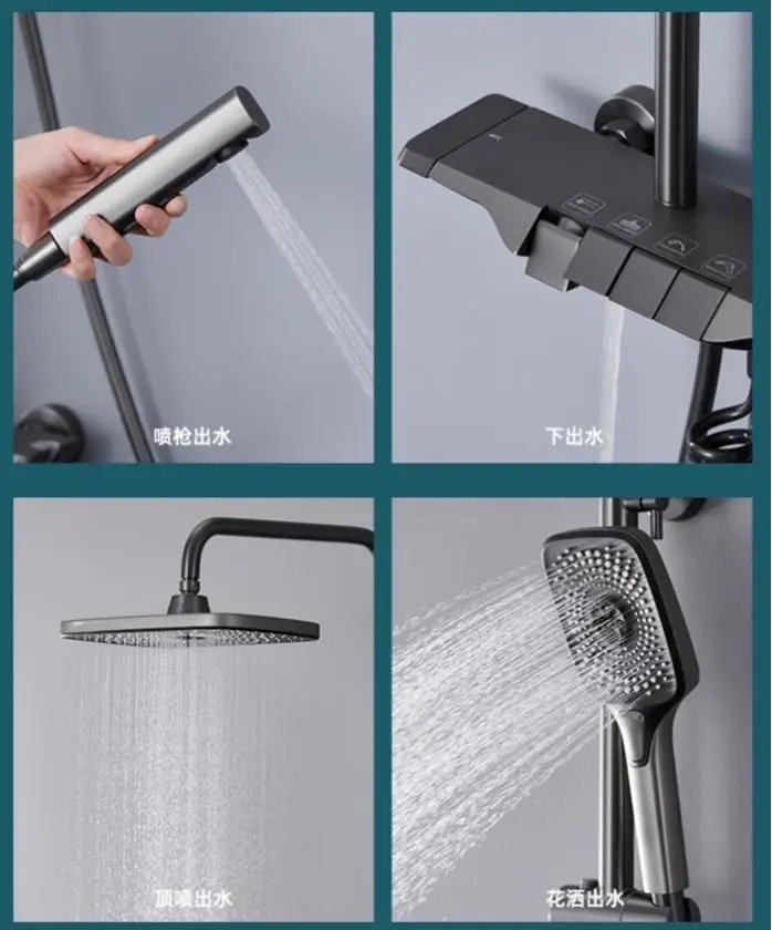 مجموعة رأس دش مفتاح البيانو البارد والساخن من النحاس الرمادي، رأس دش أبيض للحمام والحمام