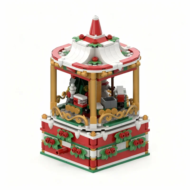 489PCS MOC City Champions Super Car Carousel Christmas In Winter Model Technology DIY Assembly Building Blocks Display Gift Home